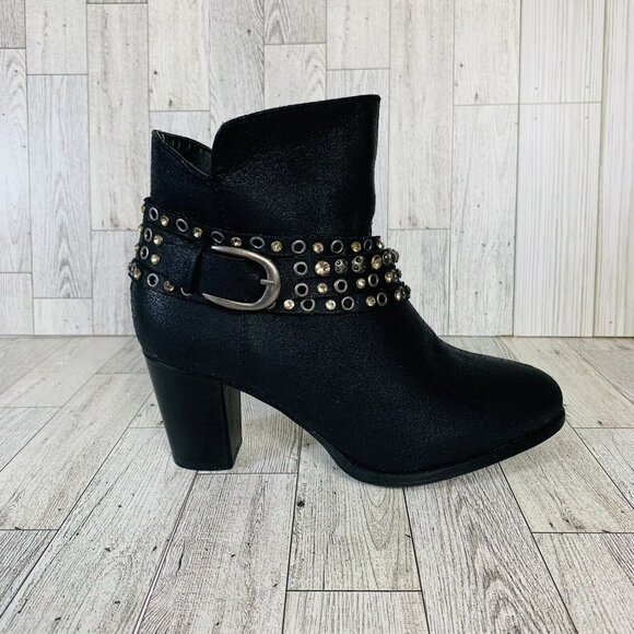 Cloudwalkers Westside Ankle Boots 7W Biker Western Strappy Stud Rhinestone Zip - Picture 16 of 16